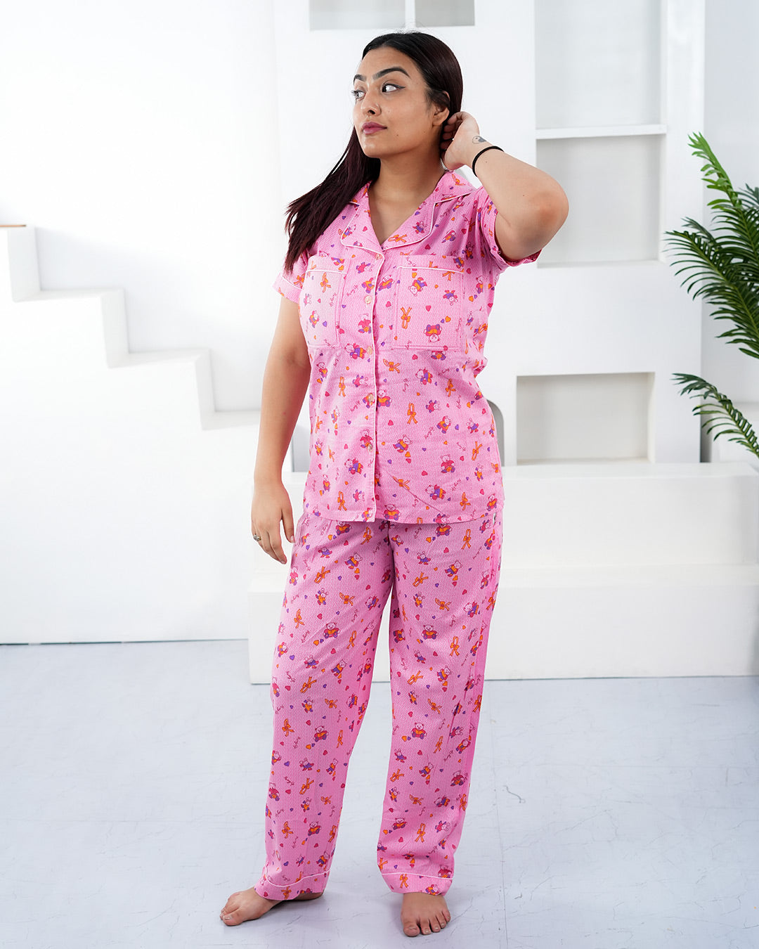 Chirpy Bunny Pink Padded Pyjama Set – Set of 2 | Bra-Free Nights