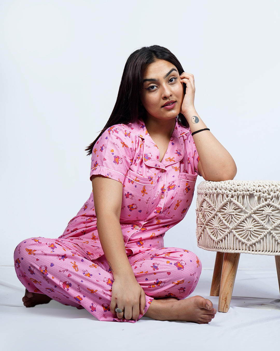 Chirpy Bunny Pink Padded Pyjama Set – Set of 2 | Bra-Free Nights