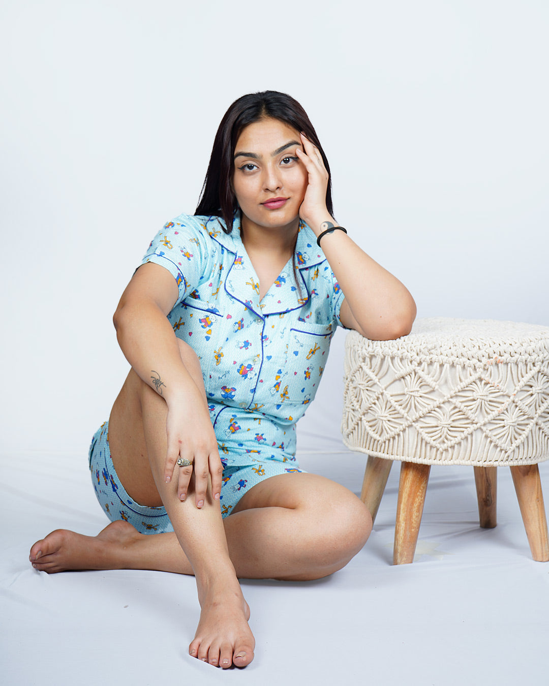 Chirpy Bunny Blue Padded Shorts Set – Set of 2 | Bra-Free Nights