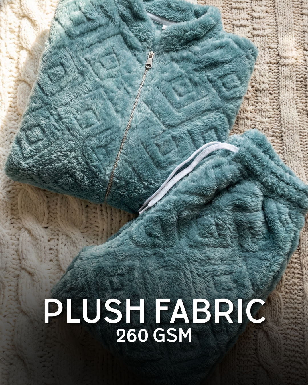 Plush Love Winter Nightsuit Blush Teel Blue - Premium Plush Night Suit