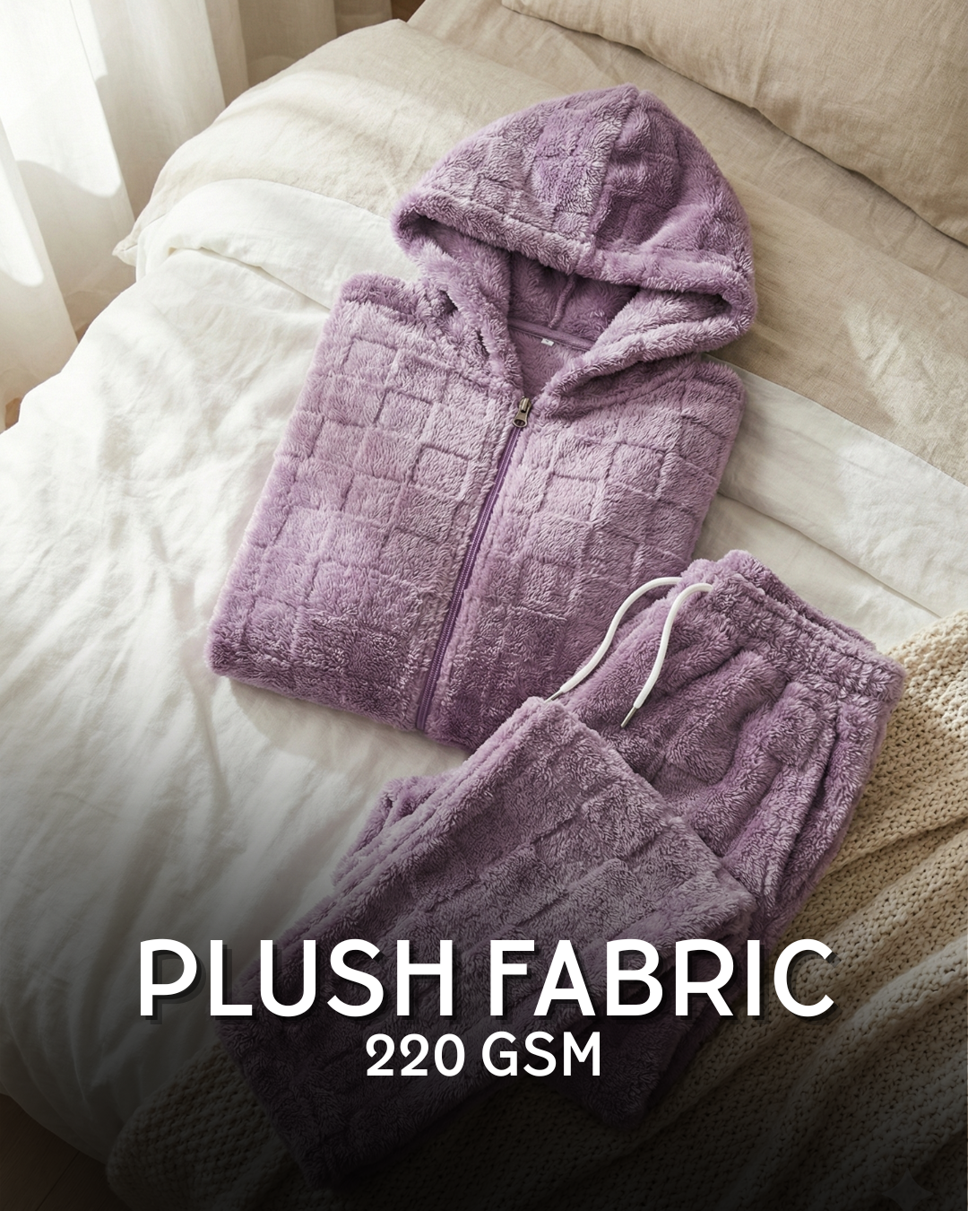 CozyBear Hoodie Nightsuit Lavender - Premium Plush Night Suit