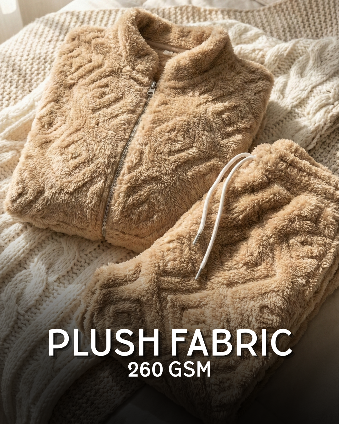 Plush Love Winter Nightsuit Blush Biege - Premium Plush Night Suit