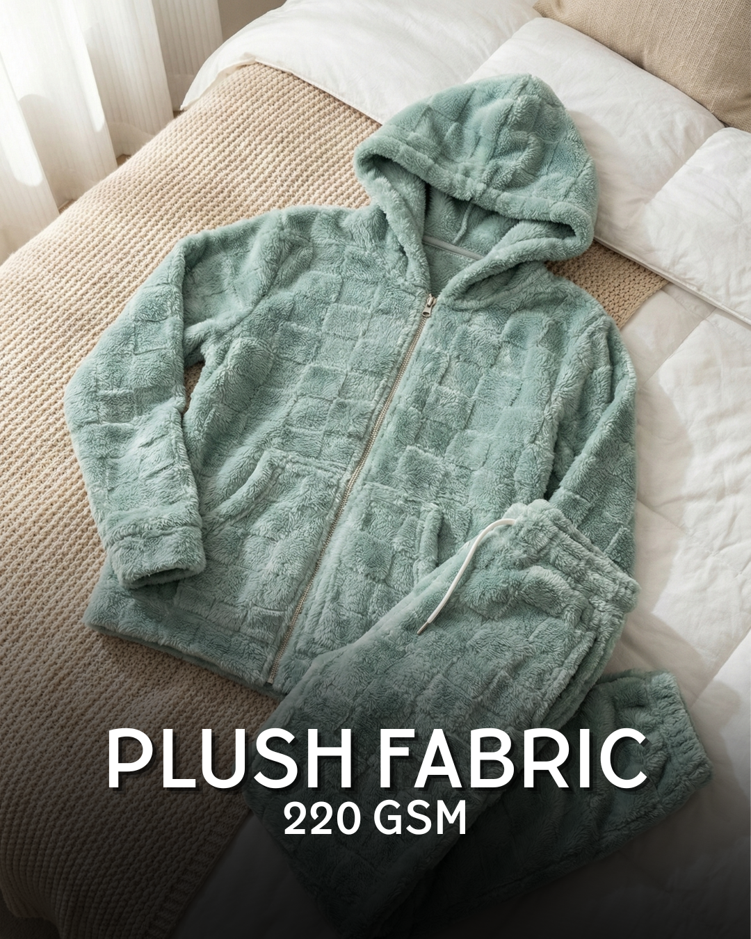 CozyBear Hoodie Nightsuit Teel Blue - Premium Plush Night Suit