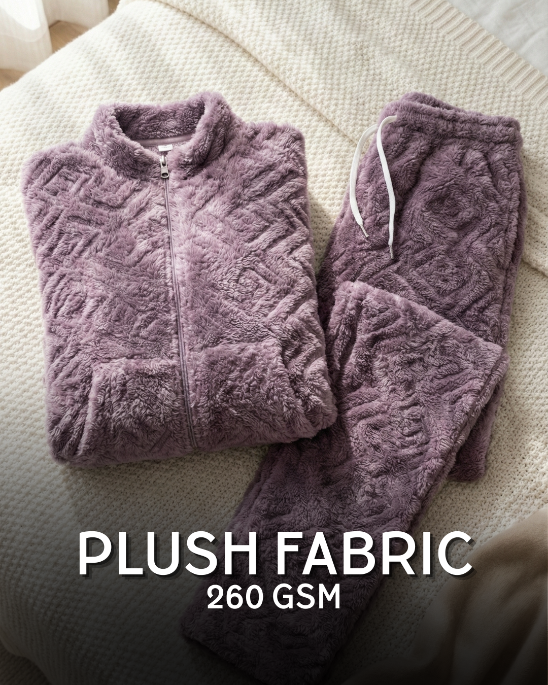 Plush Love Winter Nightsuit Blush Lavender Love - Premium Plush Night Suit