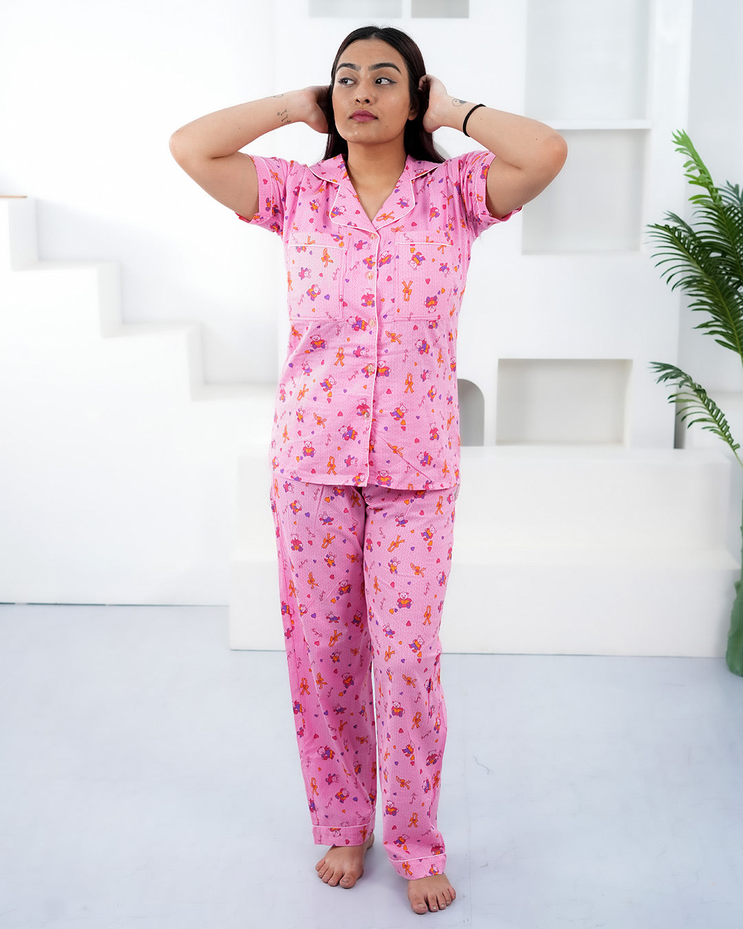 Chirpy Bunny Pink Padded Pyjama Set – Set of 2 | Bra-Free Nights