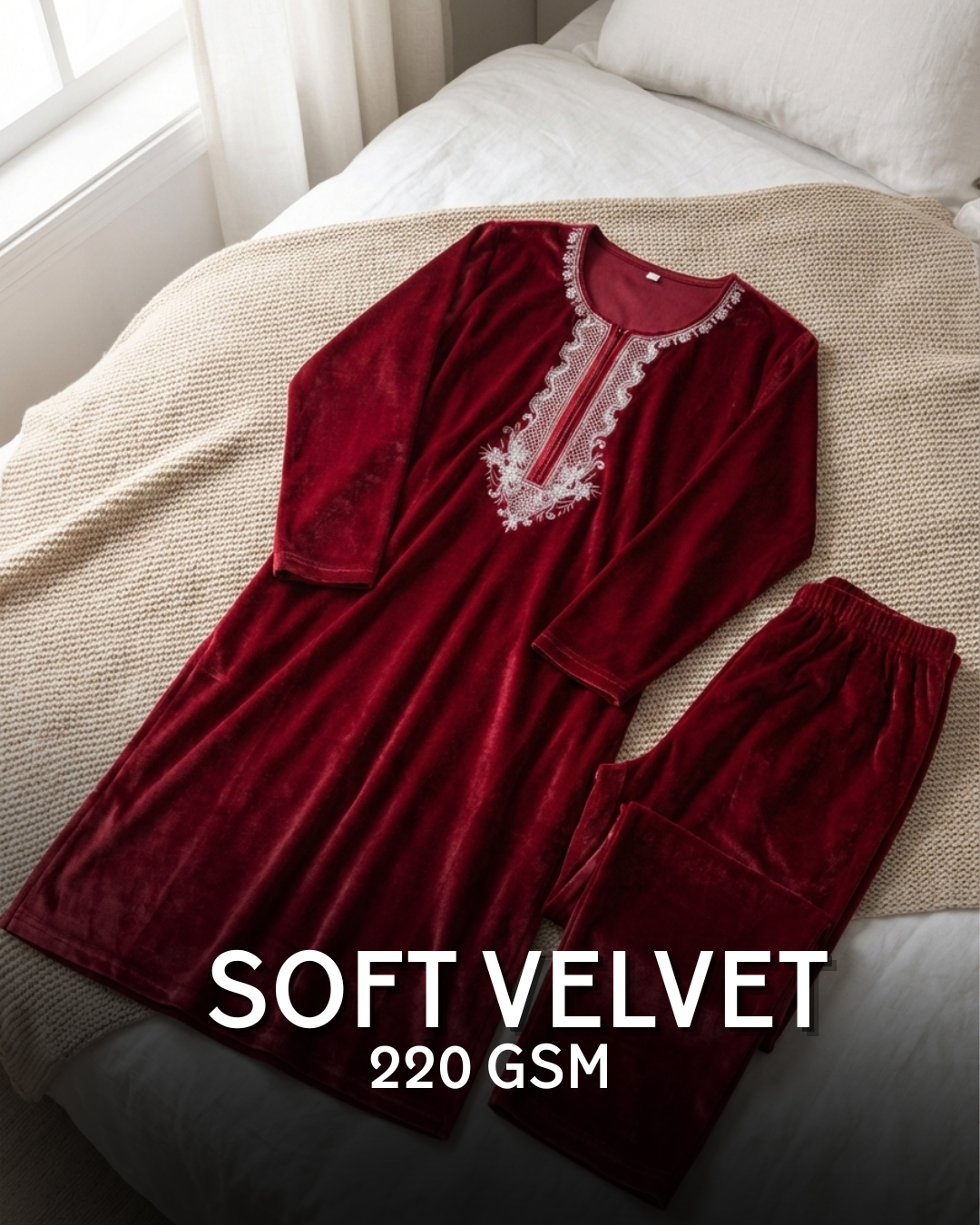 Velure Bliss Kurti Set – Ruby Red