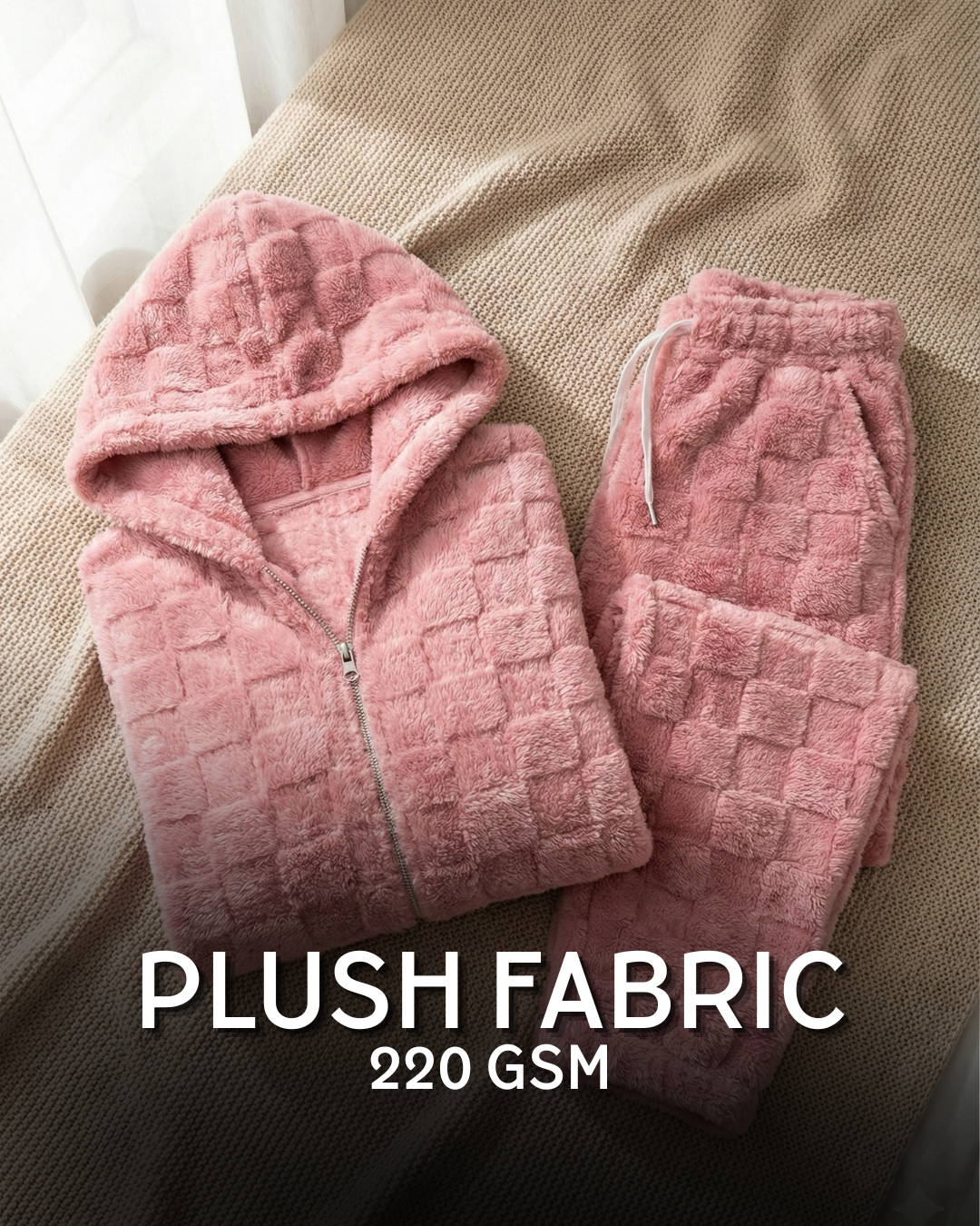 CozyBear Hoodie Nightsuit Blush Pink - Premium Plush Night Suit (Copy)