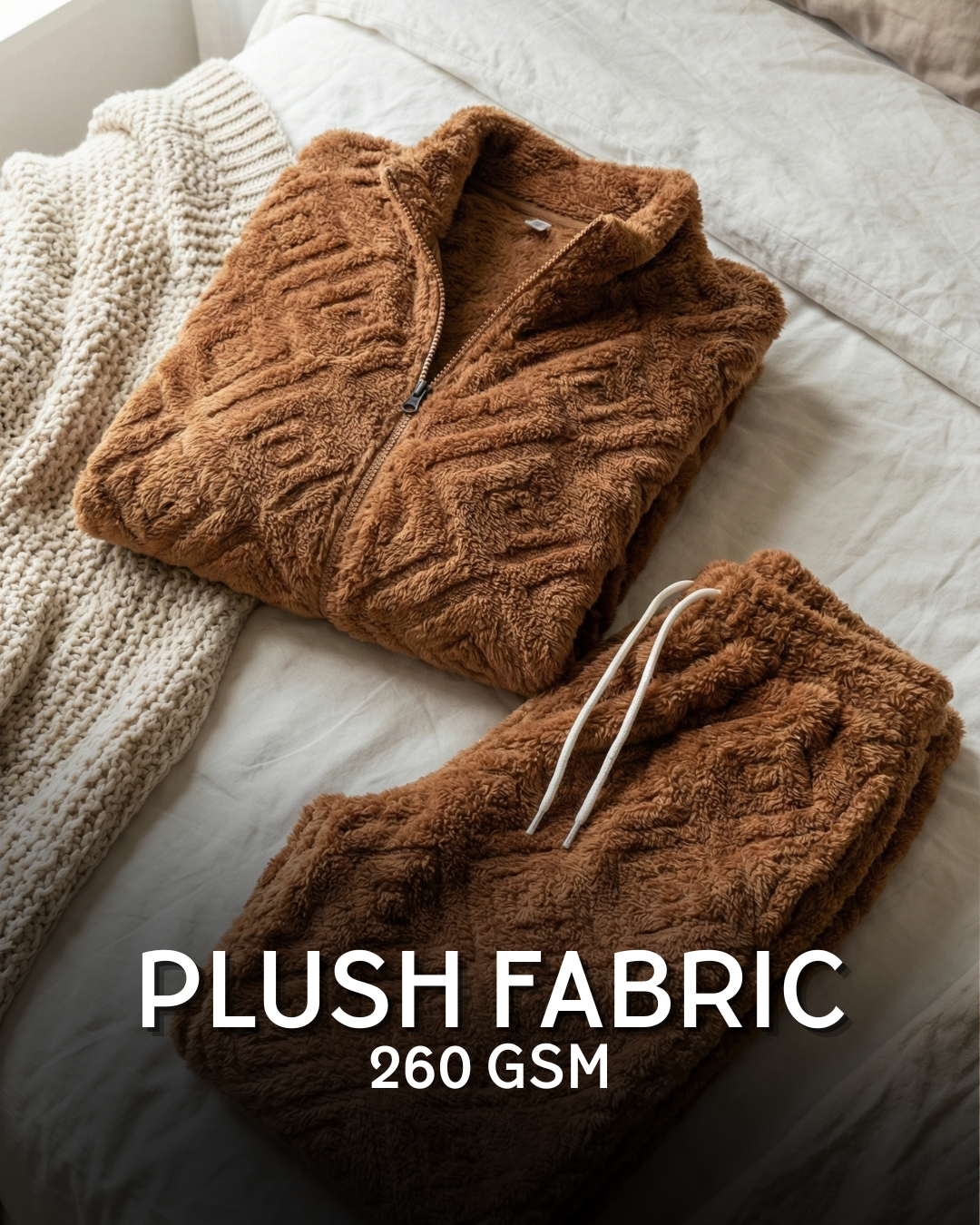 Plush Love Winter Nightsuit Blush Chocolate - Premium Plush Night Suit