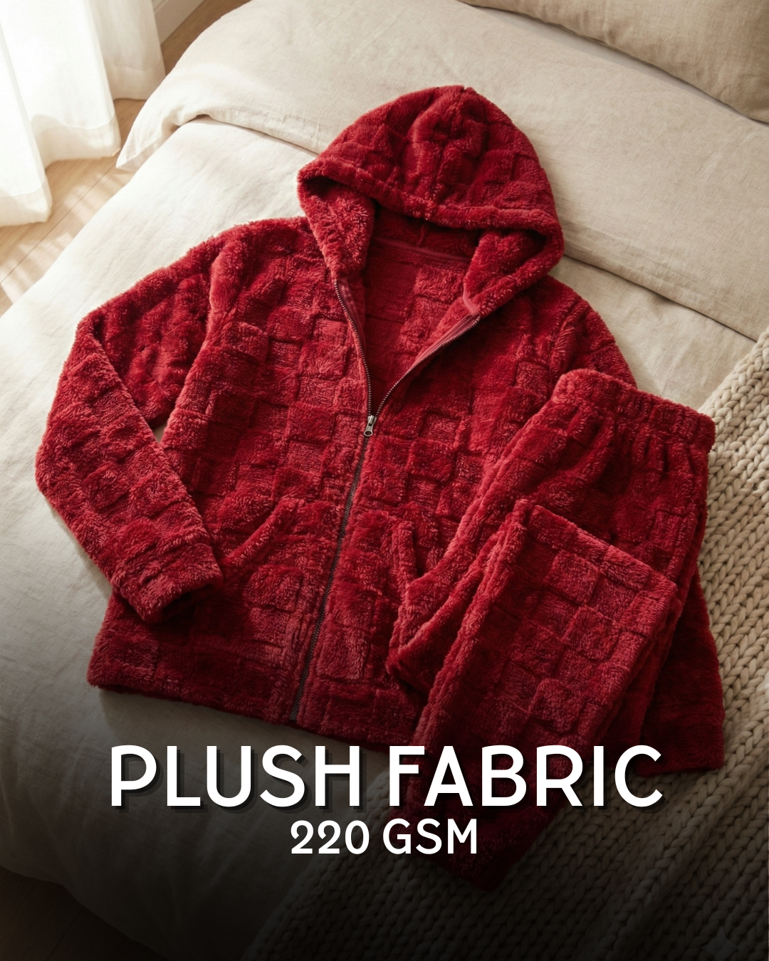 CozyBear Hoodie Nightsuit Maroon- Premium Plush Night Suit