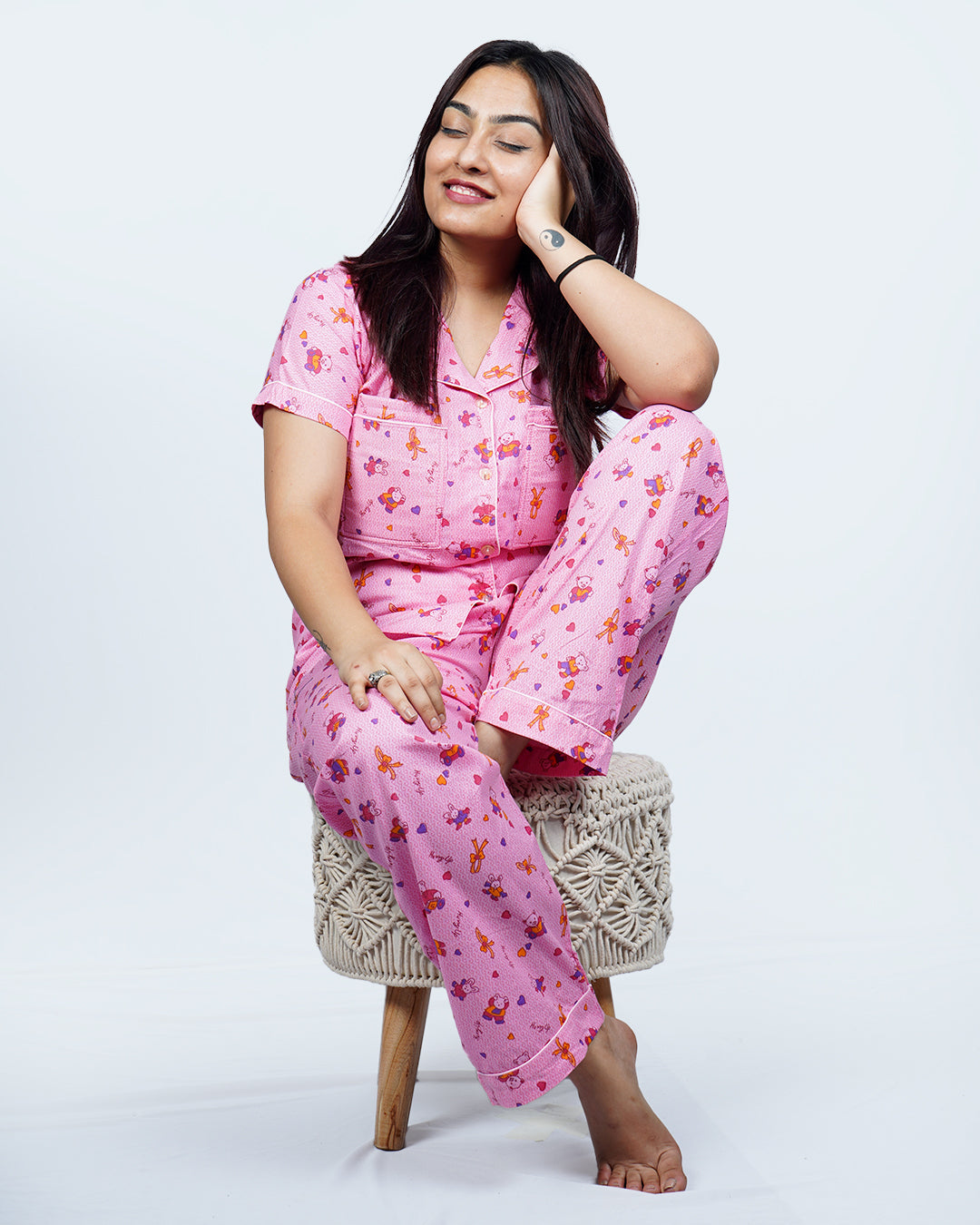 Chirpy Bunny Pink Padded Pyjama Set – Set of 2 | Bra-Free Nights