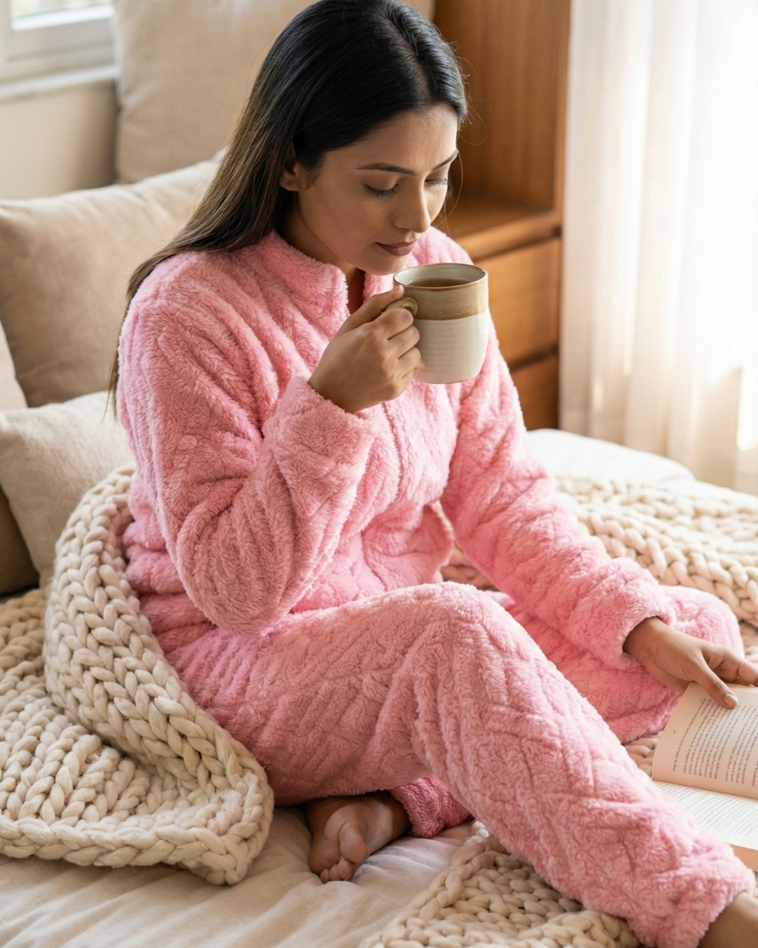 Plush Love Winter Nightsuit Blush Lavender Love - Premium Plush Night Suit