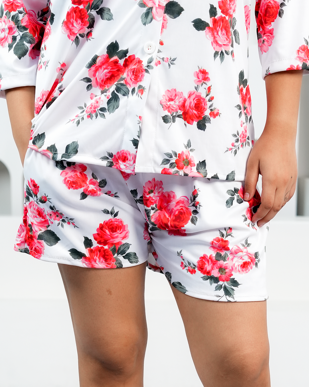 Red Bloom Luxe Shorts Set – Set of 2 | Night time Essentials