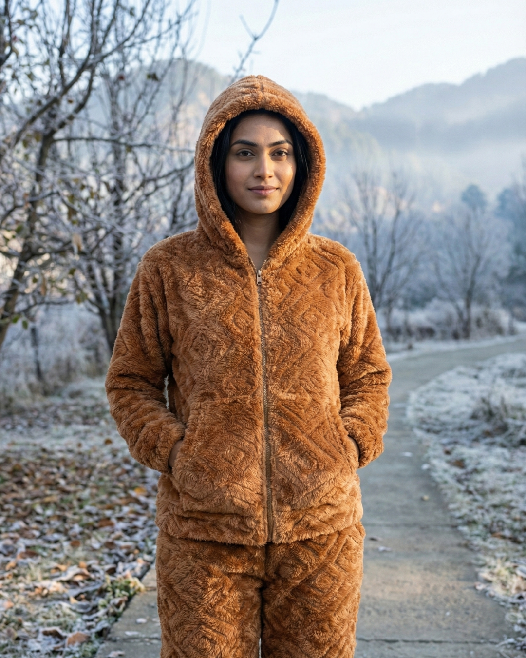 CozyBear Hoodie Nightsuit Chocolate - Premium Plush Night Suit