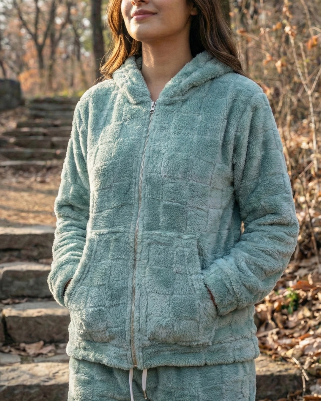 CozyBear Hoodie Nightsuit Teel Blue - Premium Plush Night Suit