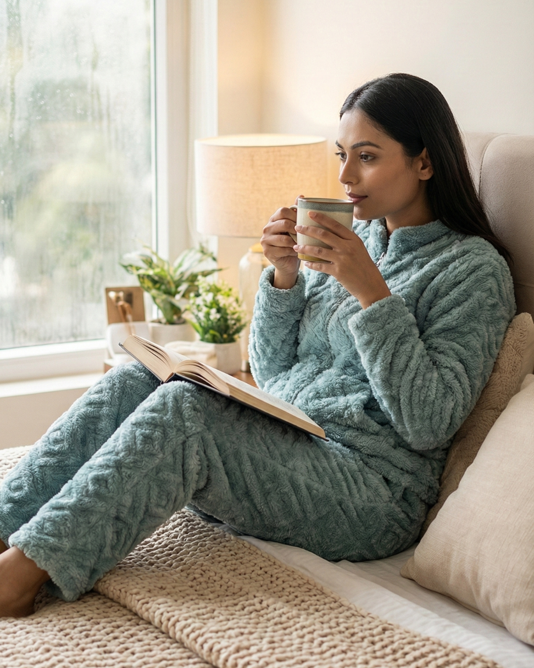 Plush Love Winter Nightsuit Blush Teel Blue - Premium Plush Night Suit