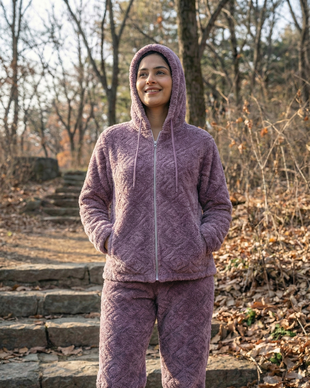 CozyBear Hoodie Nightsuit Lavender - Premium Plush Night Suit