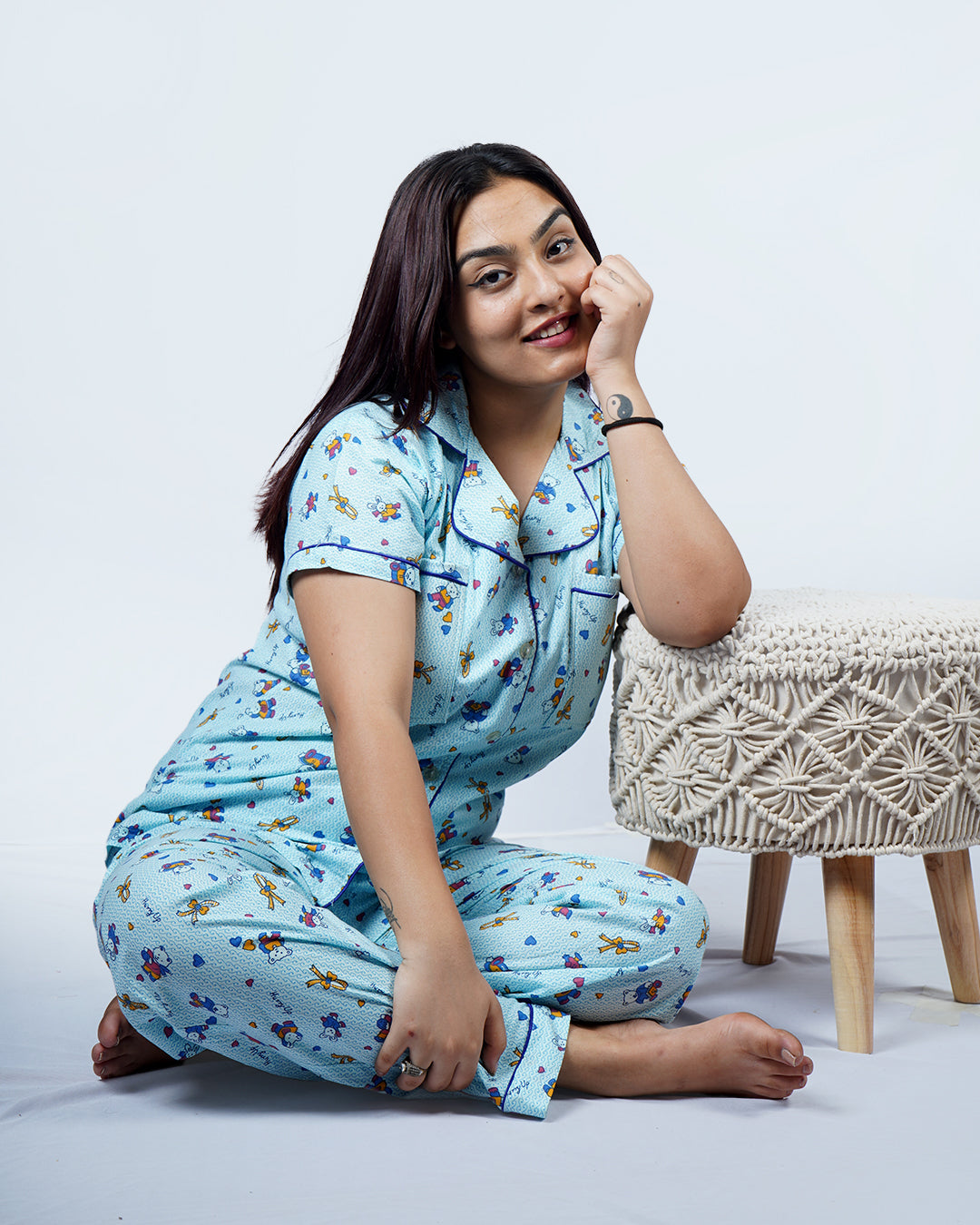 Chirpy Bunny Blue Padded Pyjama Set – Set of 2 | Bra-Free Nights