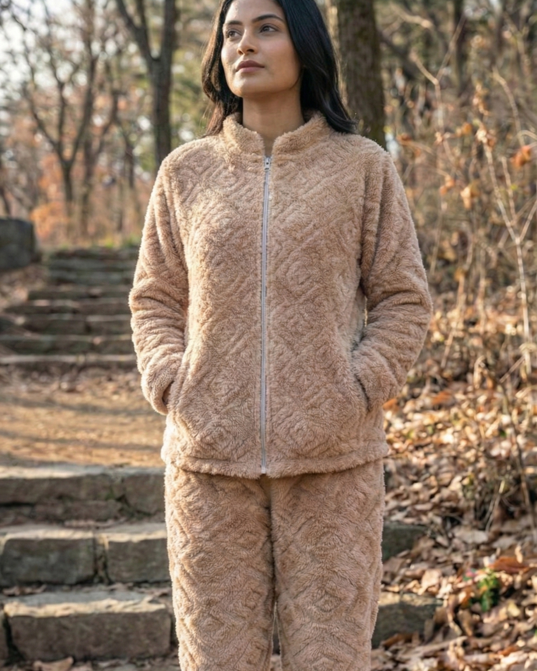 Plush Love Winter Nightsuit Blush Biege - Premium Plush Night Suit