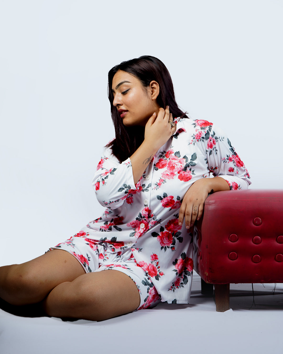 Red Bloom Luxe Shorts Set – Set of 2 | Night time Essentials