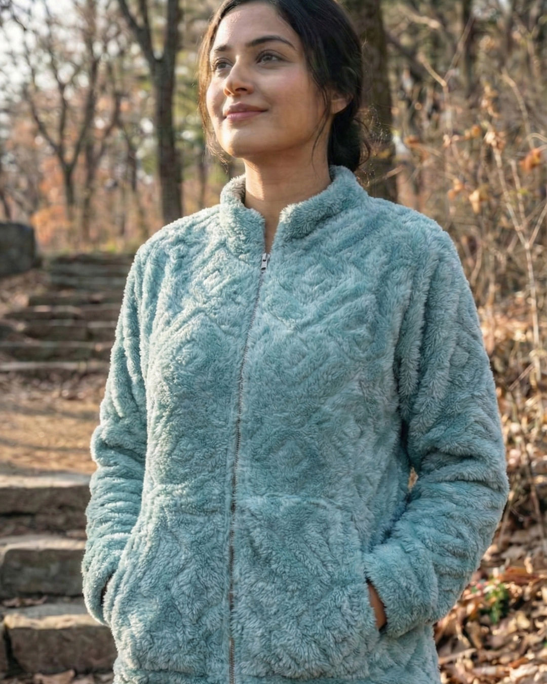 Plush Love Winter Nightsuit Blush Teel Blue - Premium Plush Night Suit