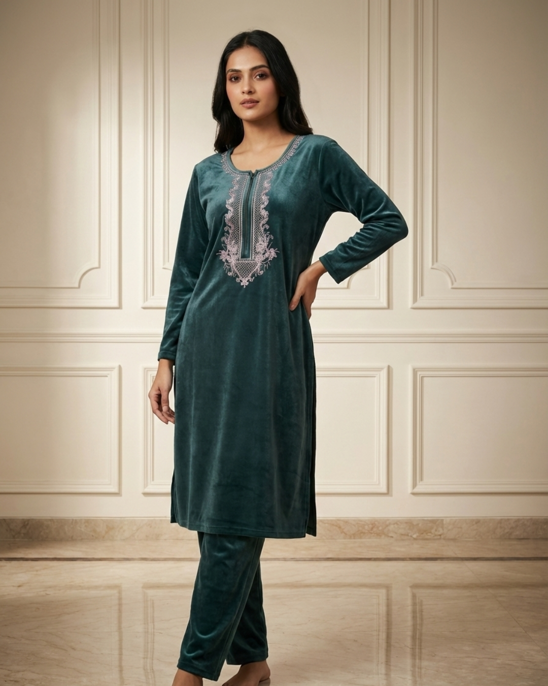 Velure Bliss Kurti Set – Royal Green