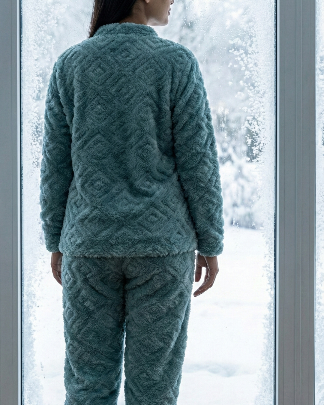 Plush Love Winter Nightsuit Blush Teel Blue - Premium Plush Night Suit