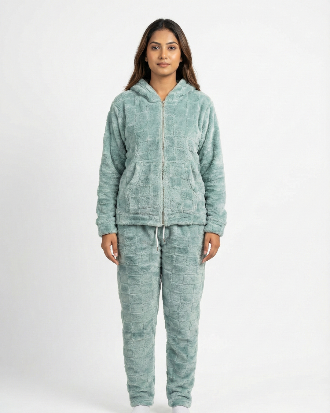 CozyBear Hoodie Nightsuit Teel Blue - Premium Plush Night Suit