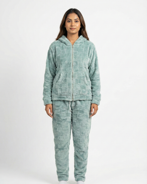 CozyBear Hoodie Nightsuit Teel Blue - Premium Plush Night Suit