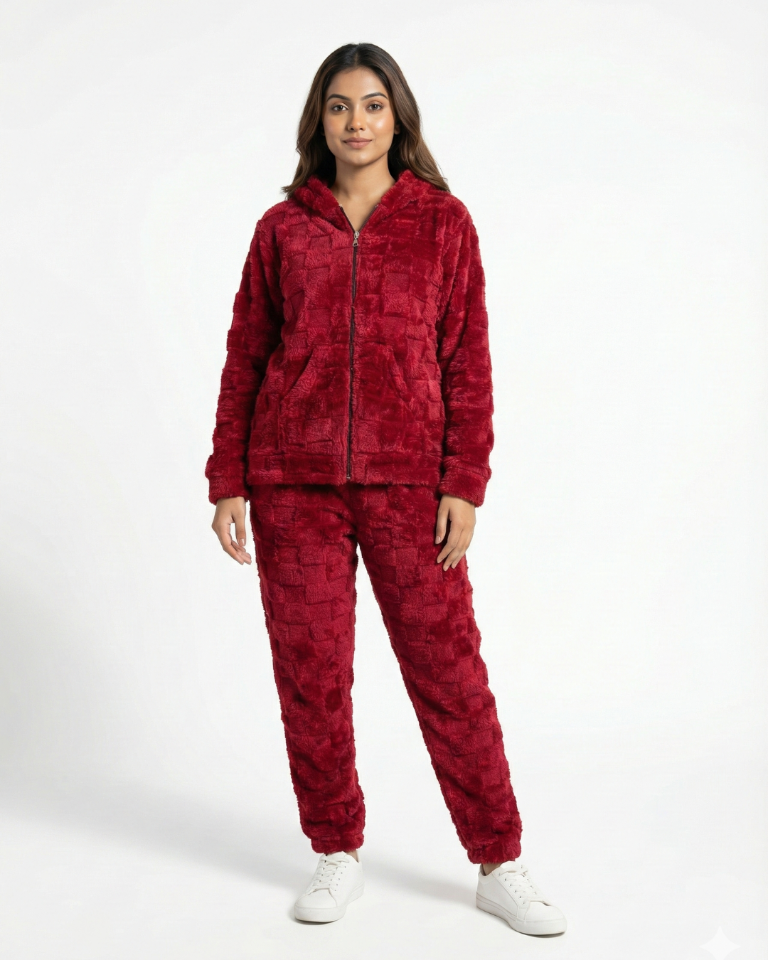 CozyBear Hoodie Nightsuit Maroon- Premium Plush Night Suit