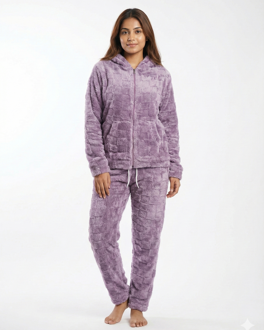 CozyBear Hoodie Nightsuit Lavender - Premium Plush Night Suit