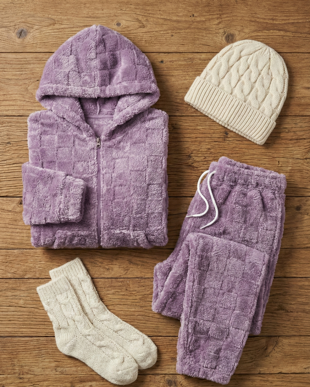 CozyBear Hoodie Nightsuit Lavender - Premium Plush Night Suit