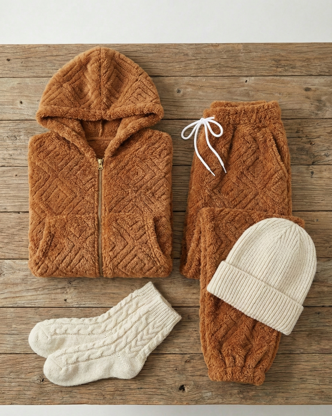 CozyBear Hoodie Nightsuit Chocolate - Premium Plush Night Suit