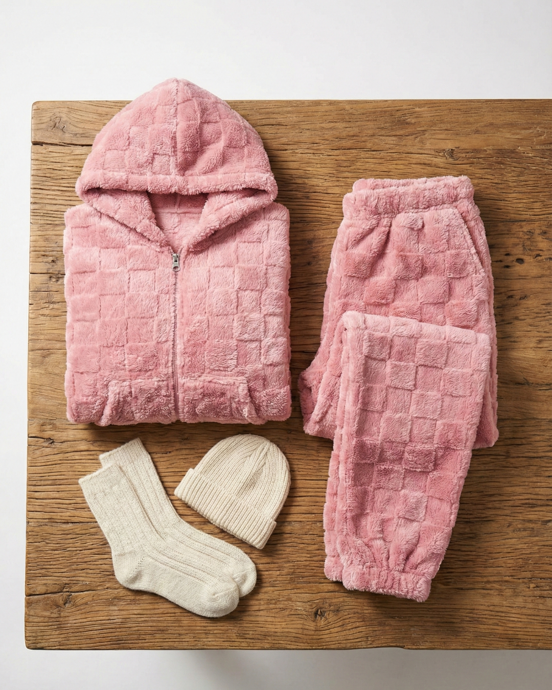 CozyBear Hoodie Nightsuit Blush Pink - Premium Plush Night Suit (Copy)