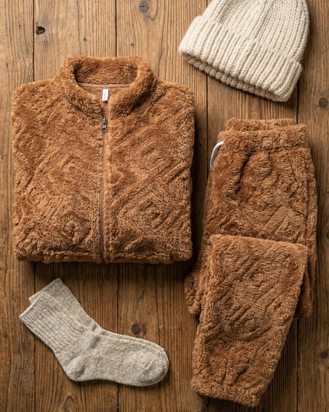 Plush Love Winter Nightsuit Blush Chocolate - Premium Plush Night Suit