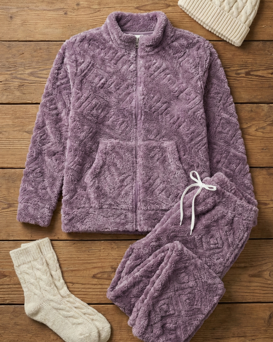 Plush Love Winter Nightsuit Blush Lavender Love - Premium Plush Night Suit