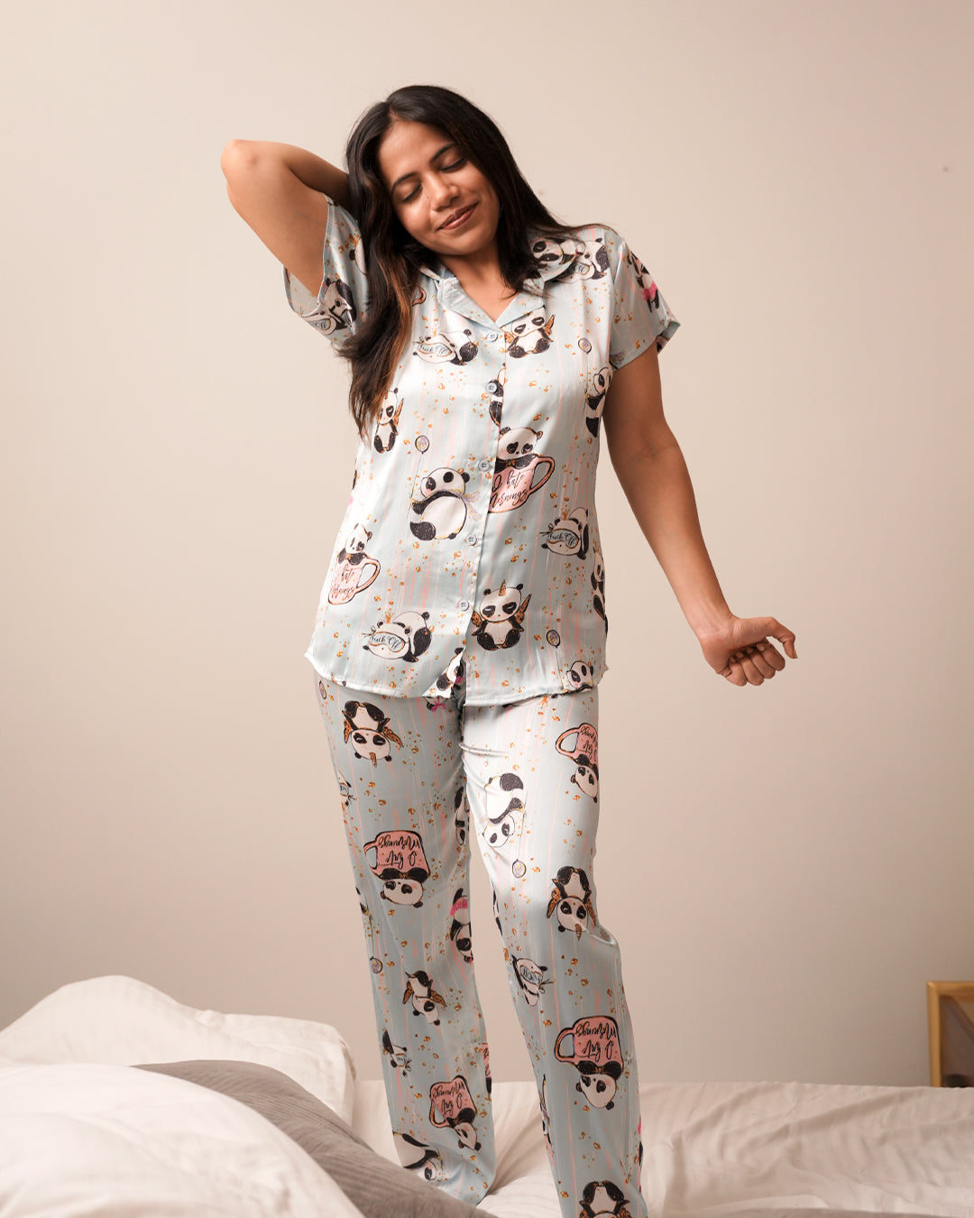 Lazy Panda Japanese Satin PJ set - Set of 2