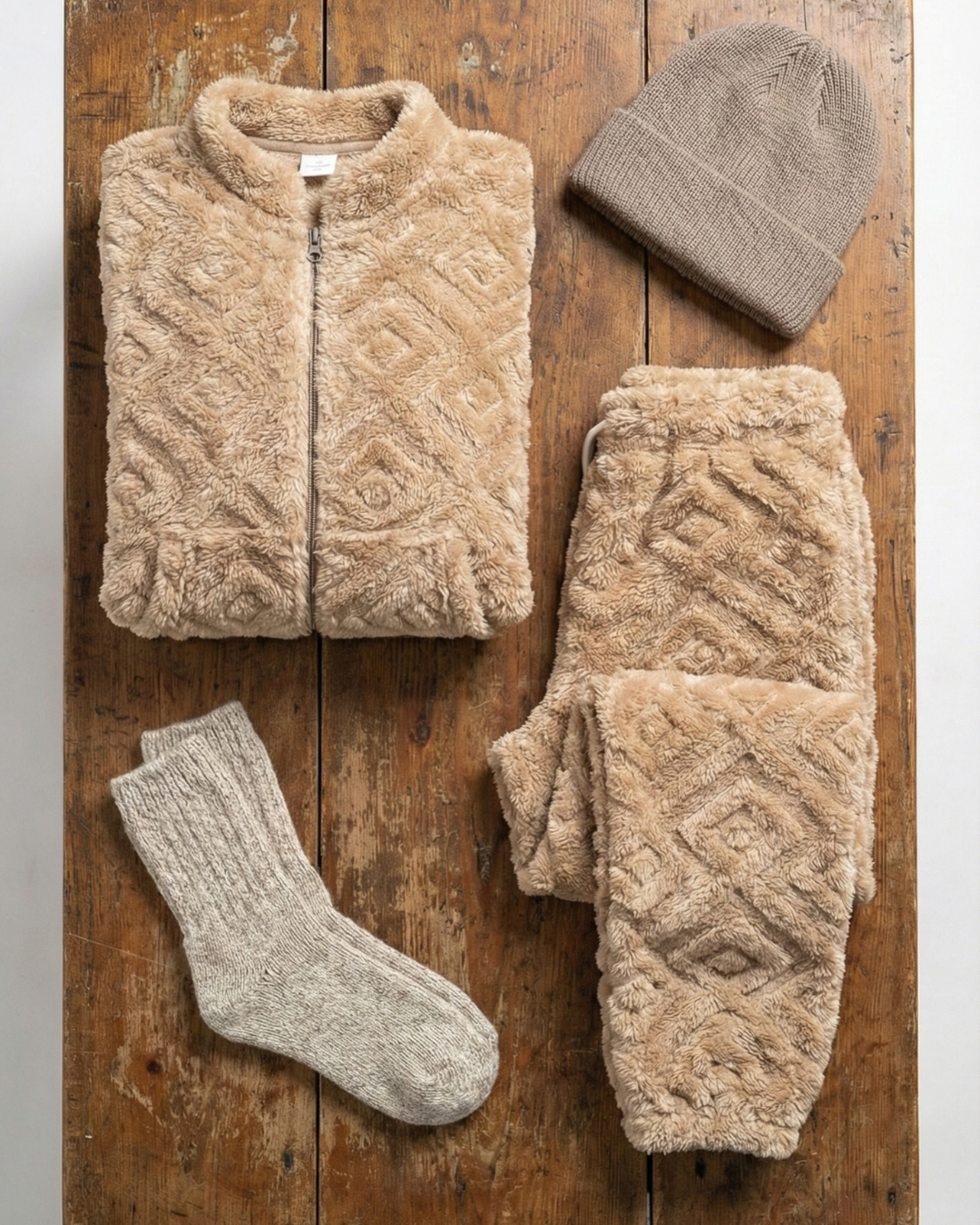 Plush Love Winter Nightsuit Blush Biege - Premium Plush Night Suit