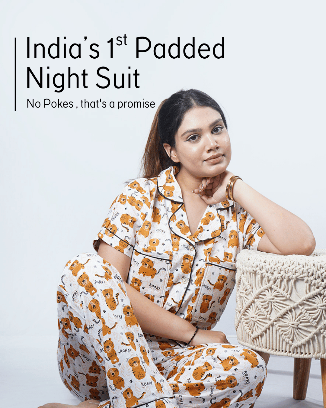 Beige Kawaii Padded Pyjama Set – Set of 2 | Bra-Free Nights