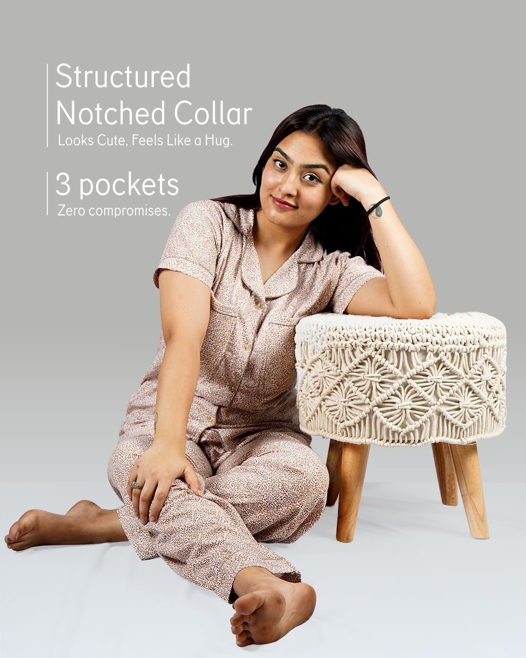 Blush Beige Padded Pyjama Set – Set of 2 | Bra-Free Nights